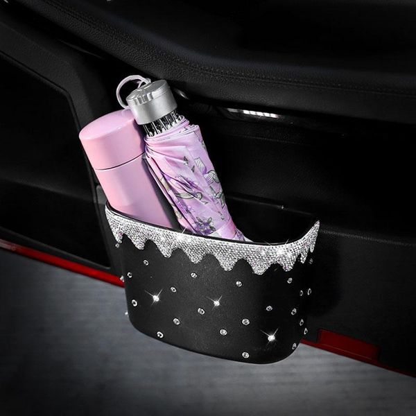

car organizer 2021 bling crystal universal rubbish bin trash garbage can dust case hanging storage barrel box accessories