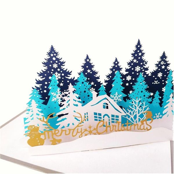 

greeting cards 2021 creative christmas card 3d holiday paper cartoon handmade gift elk santa claus tree relief writing