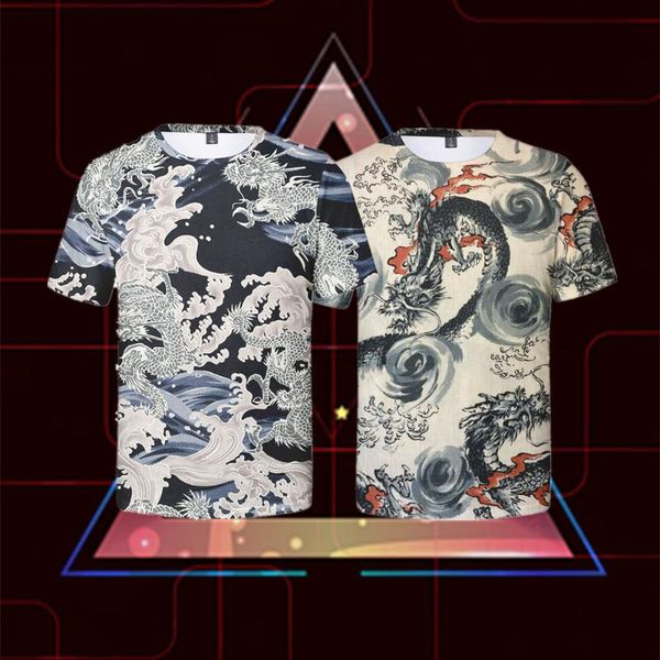 

men's t-shirts dragon print creativity 3d printing pullover round neck manwomen casual fashion short sleeve child size movement persona, White;black