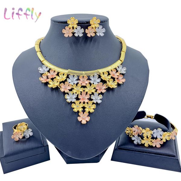 

earrings & necklace nigeria elegant bridal colorful bracelet wedding flower ring luxury jewelry party fashion sets, Silver