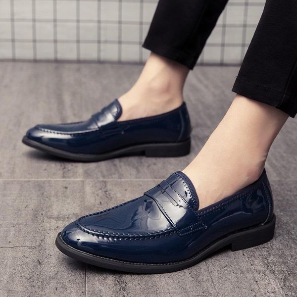 

luxury designer blue glossy slip-on shoes men's casual oxford loafers business formal dress footwear zapatos hombre vestir, Black