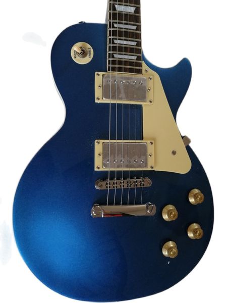 

2022 new electric lp guitar fdlp-109 metal blue color, solid body maple flame cover ,pearl inlay ebony fretboard,