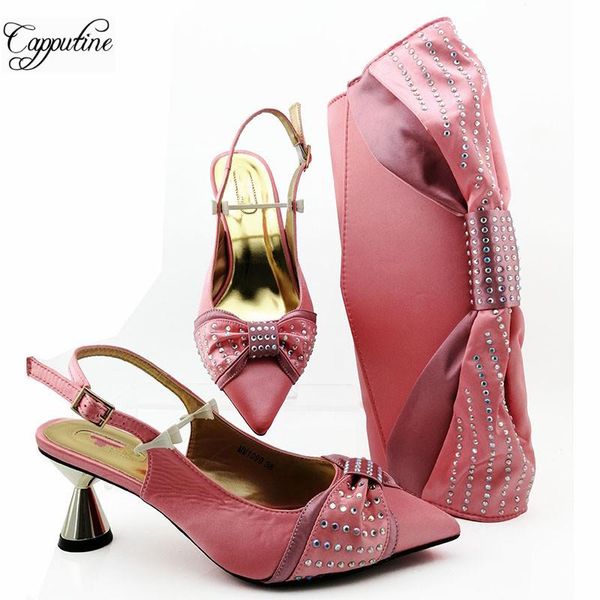 

dress shoes elegant lady high heel pointed toe and handbag set for fashion mm1099 in pink, height 7cm, Black
