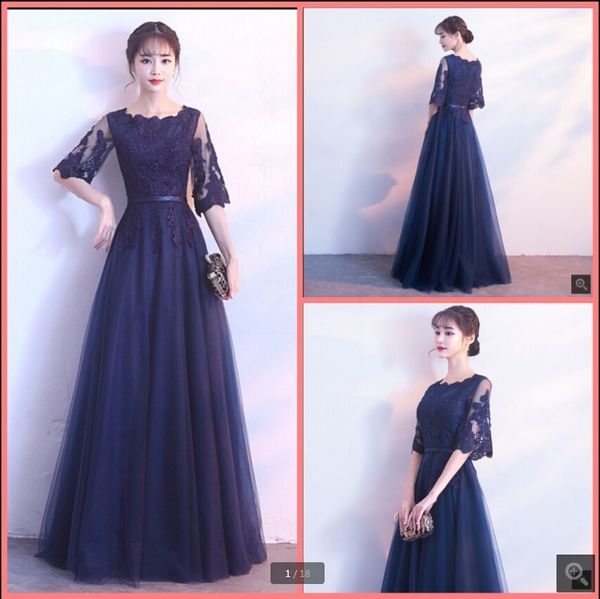 

vestido de festa navy blue lace appliques a line evening dresses half sleeve modest muslim women islamic party gowns fomal long reception dr, Black;red