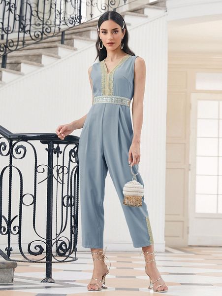 

applique detail sequin panel jumpsuit d6yw#, White