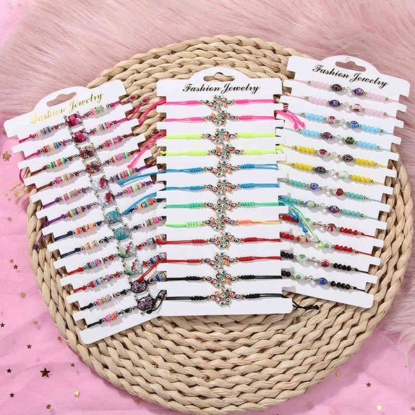 

souvenirs woven bracelet bohemian hand geometric pendant crystal bead 12 sets