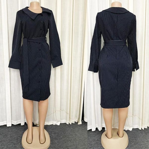 

ethnic clothing office lady dress african clothes africa plus size striped turn down collar long sleeve bodycon autumn winter, Red