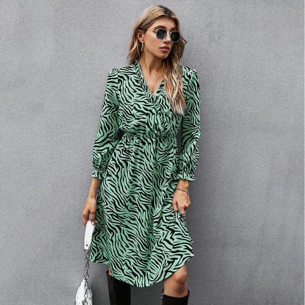 

women v neck long shirt dress autumn flowy print sleeve loose casual midi lady high waist office ladies d25 dresses, Black;gray