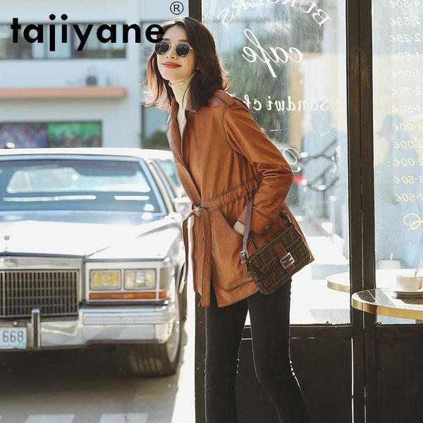 

women's leather & faux made jacket of genuine 2021 autumn woman sheepskin jackets female clothing coat casaco tn544, Black