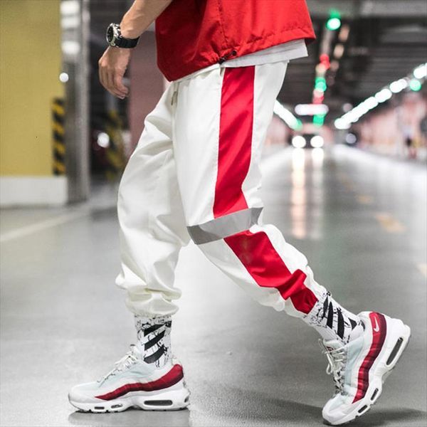 

side striped harem reflective women pant joggers hip pop sweatpants streetwear male casual fashion hombre, Black