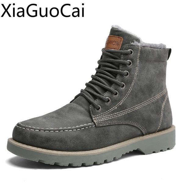 

boots winter warm men's snow shoes waterproof plush mens high top, Black