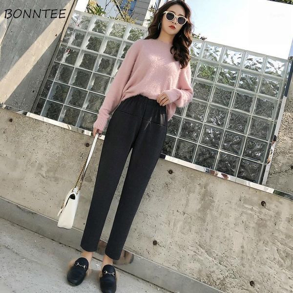 

women's pants & capris women loose korean style autumn winter trendy casual elegant solid all-match ulzzang harajuku soft womens trouse, Black;white