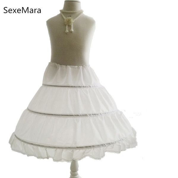 Weiße Kinder Petticoat 3 Hoops One -Layer Kinder Crinoline Spitzenverkleidung Blumenmädchen Kleid Unterrock Cancan Elastic Taille Q0716