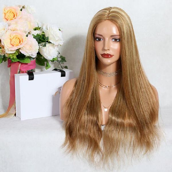 

lace wigs highlight mixed medium brown natural straight 200 density human hair front wig preplucked with babyhair brazilian remy, Black;brown
