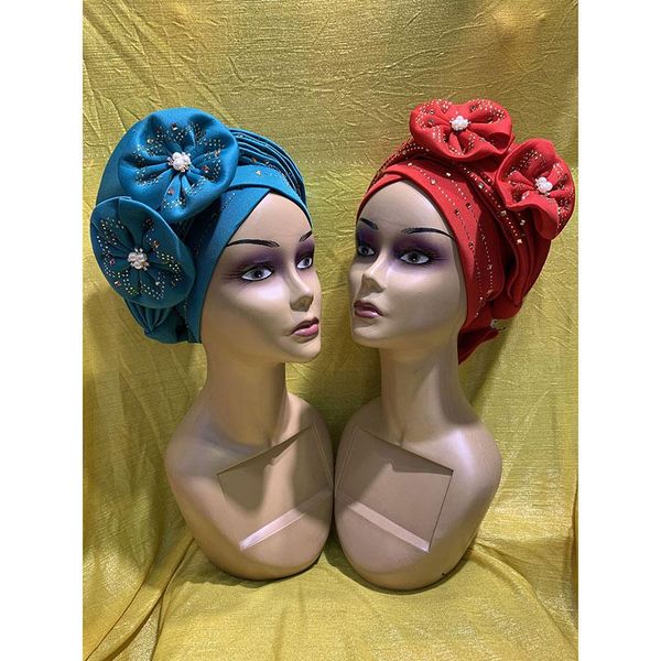 

ethnic clothing est elegant turban hats women flower cap beaded stones for india hat head wrap ready headband girl hair accessories lady, Red