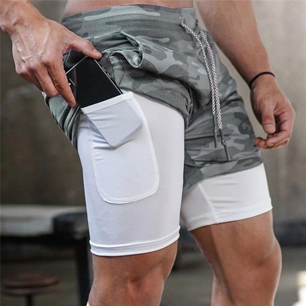 

summer men's fitness shorts double layer elastic outdoor sports training running hanging towel multi pocket pants, Black;blue