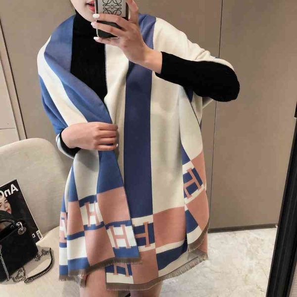 

scarves autumn and winter 2022 cashmere like thickened scarf women's tassel air conditioning shawl warm neck h letter batch, Blue;gray