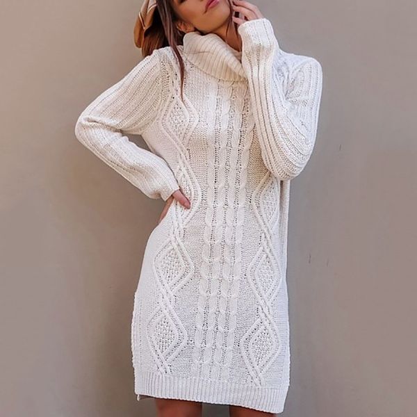 

white turtleneck women knitted sweater long sleeve slit casual dresses autumn winter womens pullover s 210603, White;black