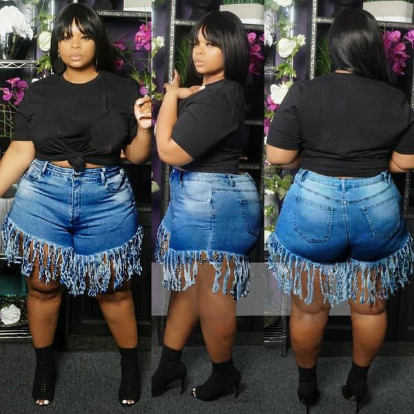 

women's shorts summer streetwear straight casual short jeans denim tassel plus size drop wholesale, White;black