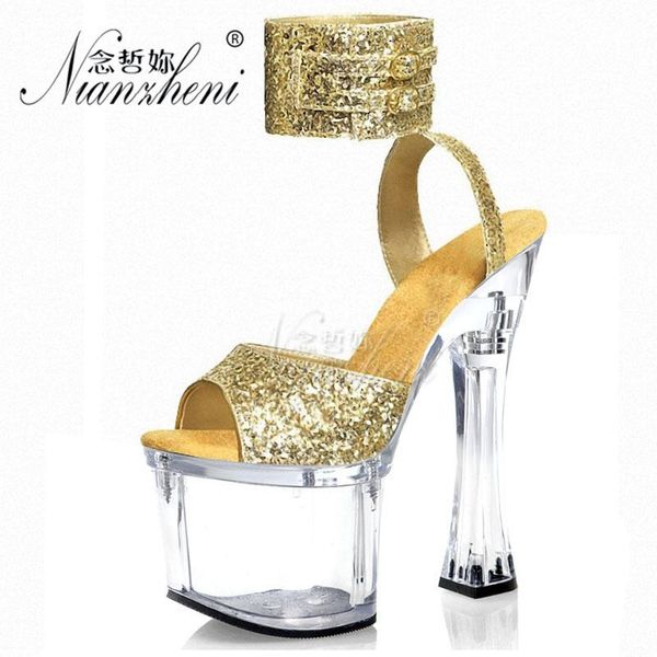 

inches bling coarse heel glitter pole dance shoes models party stripper heels stage show high full dress platform sandals, Black