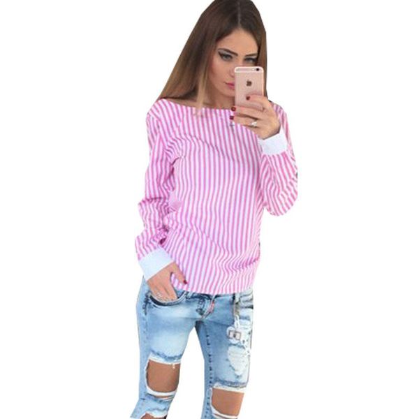 

women's blouses & shirts blusas femininas 2021 casual back bow-knot women striped blouse long sleeve backless camisa, White