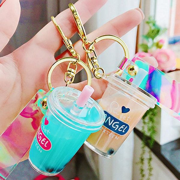 

keychains milk tea keychain cup pendant personality fashion creative funny soft drink oiled, Silver