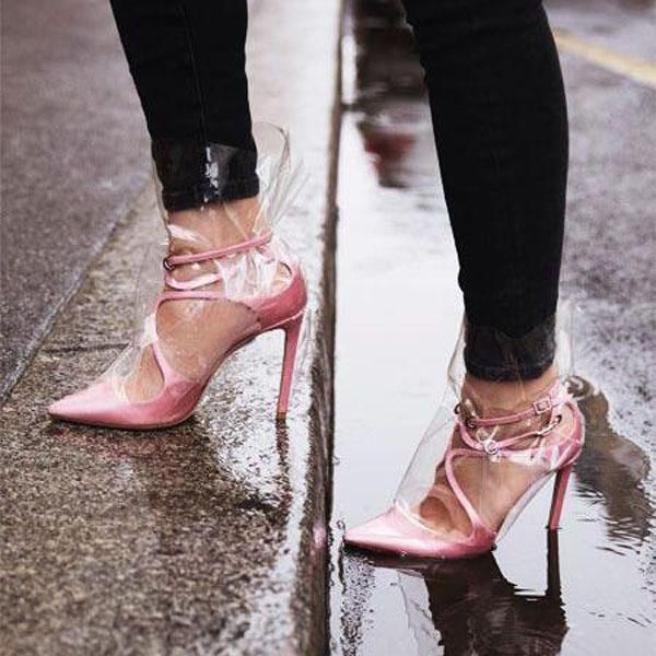 

boots arden furtado 2021 summer high heels 10cm ankle fashion shoes woman slip on clear pvc sandals stilettos, Black