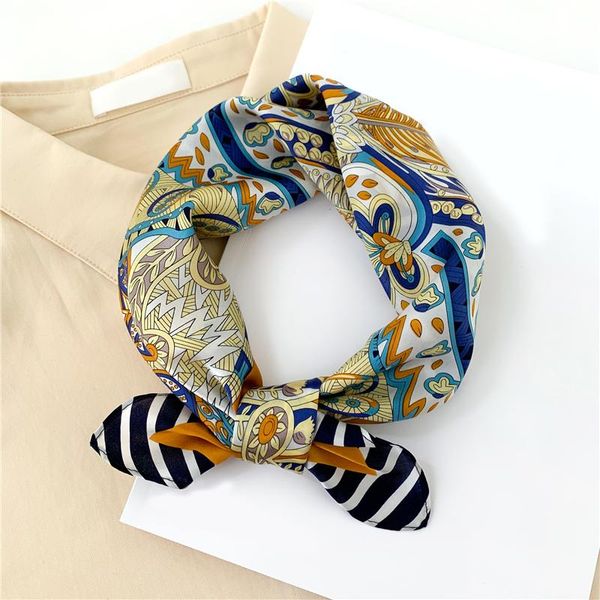 

design print small scarf women foulard 100% pure silk hair scarves bandana kerchief female spring bag tie, Blue;gray