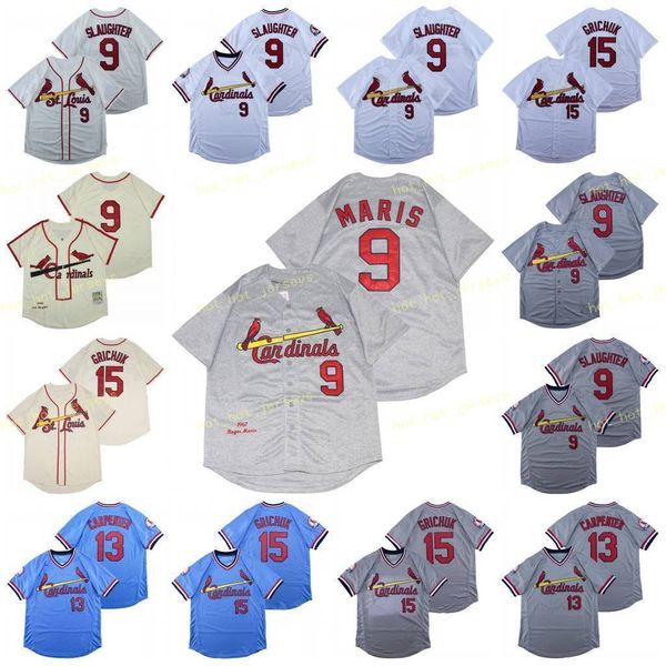 

retired 9 enos slaughter baseball jersey 13 matt carpenter 14 ken boyer 15 randal grichuk mccarve 1946 vintage retro cooperstown mesh stitch, Blue;black