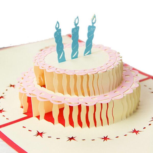 

greeting cards (4 pieces/lot) 3d birthday cake card origami paper up gift with envelope for party decoration c7001