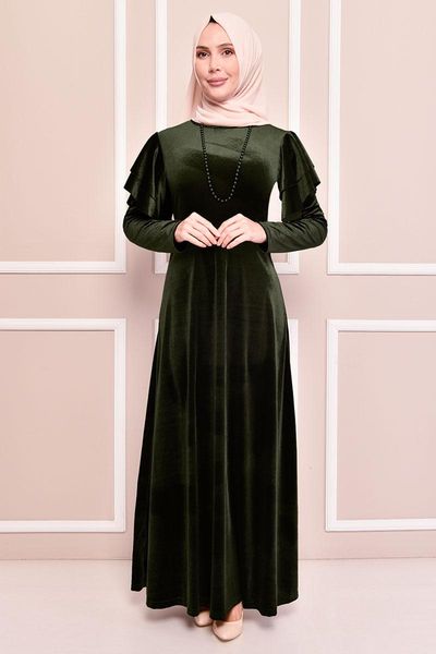 

ethnic clothing velvet dress khaki efy9396, Red