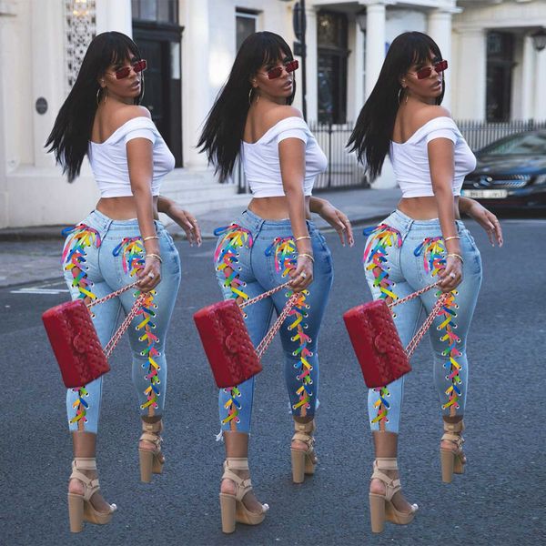 

slim jeans new women's strapping capris, Blue