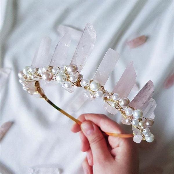 

hair clips & barrettes luxury wedding moon crown for bride pearl jewelry tiaras pink crystal accessories women headband bridal headwear 2021, Golden;silver