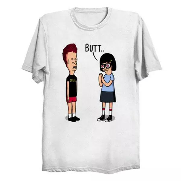 

meets tina belcher bob's burger awkward teenagers cartoon mashup white t-shirt, White;black