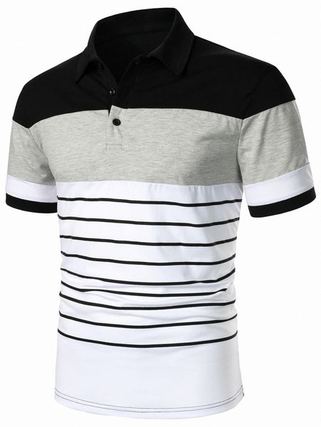 

men striped colorblock polo shirt w1qu#, White;black