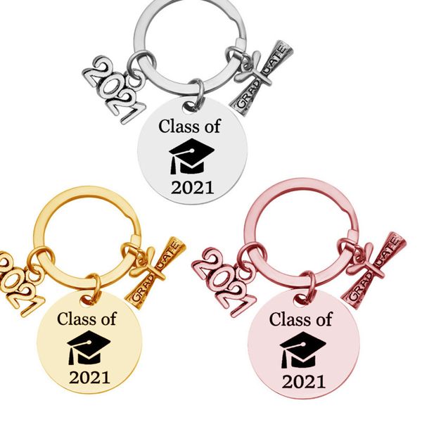 Розовое золото серебро классов из 2021 аспирантуры брелок школ университета студент подарок из нержавеющей стали кольцо с шириной цепочки ювелирных изделий G31902