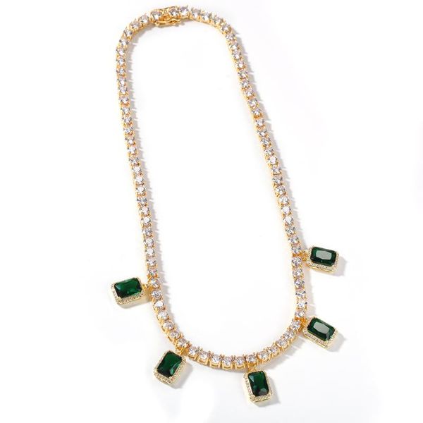 

chains 2021 christmas selling medium hiphop personality chain colored gemstone pendant necklaces, Silver
