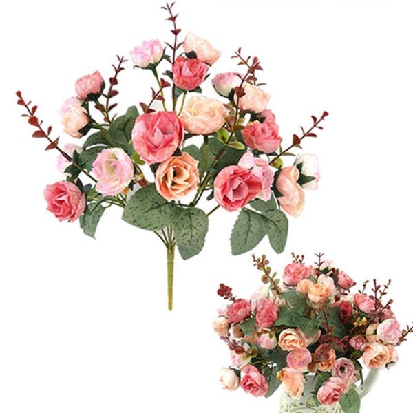

silk rose pink artificial flowers bouquet plastic accessories home living room wedding table decoration fake flower decorative