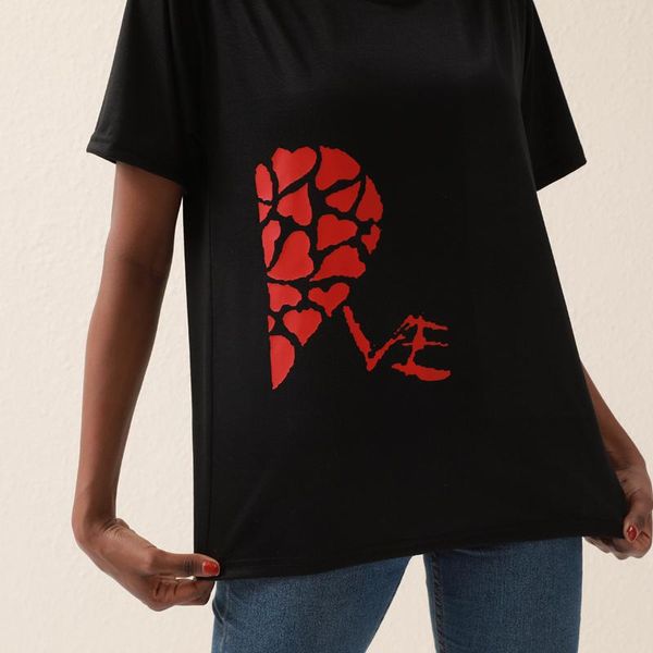 

women's t-shirt summer couple dress black and white love print short sleeved o neck t shirt loose ladies top