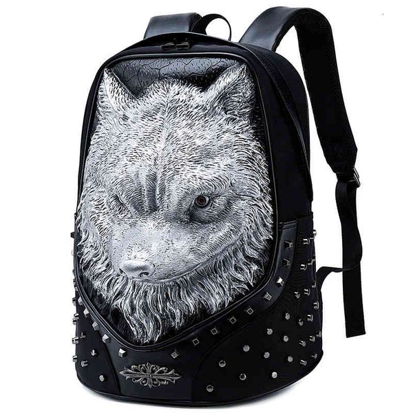 

backpack langtou street trend punk pu leather waterproof computer bag