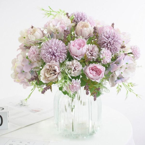 

decorative flowers & wreaths 7 heads hydrangea artificial bouquet silk blooming fake peony bridal hand flower roses wedding centerpieces hom