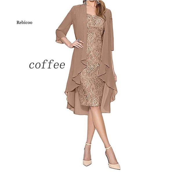 

casual dresses women elegant lace suit 2 pieces plus size for wedding party guest gown with jacket, Black;gray