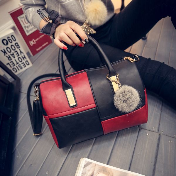 

evening bag 2021 japanese and korean wool ball splicing boston fashion zipper women's handbag