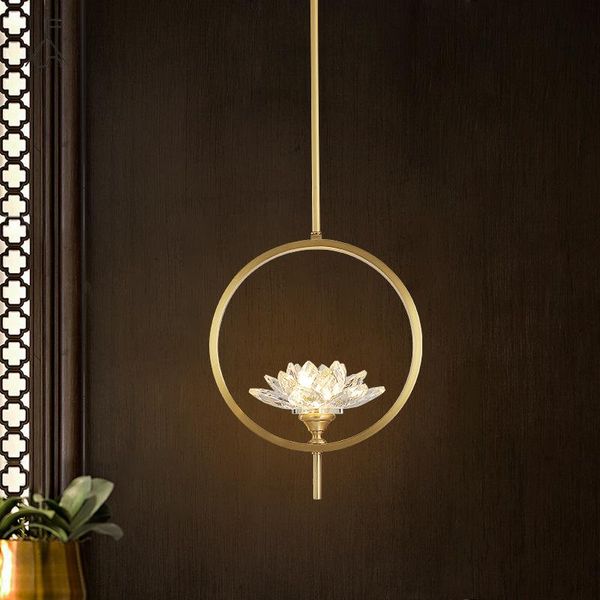 

pendant lamps chinese zen art lotus lights led g9 220v copper crystal modern hanging light fixtures home decor kitche study background