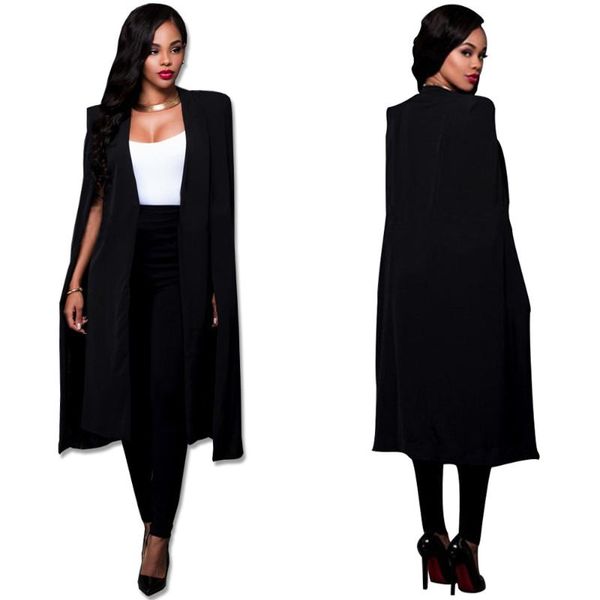 

women cloak cape long blazer coat fashion black white personality notched neck lapel split jacket suits workwear feminino women's & bla, White;black