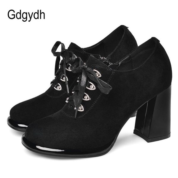 

dress shoes gdgydh genuine leather suede women for party block heel cow muscle womens pumps office 2021, Black