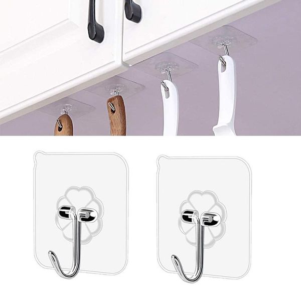 

hooks & rails 1/10/20pcs 6x6cm wall hangers transparent strong self sticky adhesive hook reusable utility towel bath ceiling