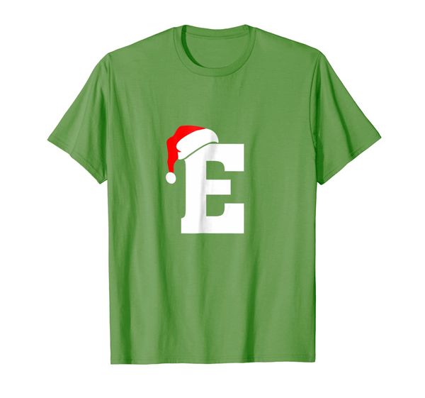 

alphabet t shirt- initial letter e and santa beanie hat tee, White;black