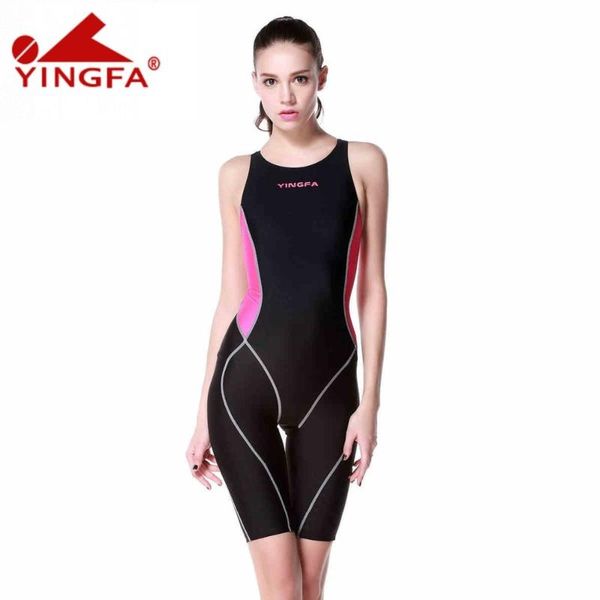 

women's swimwear yingfa professional competition swimsuit women girls one piece kids training racing sharkskin knee, White;black