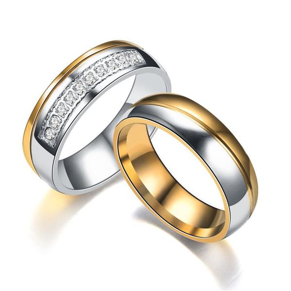 

wedding rings personalized romantic for lover gold-color stainless steel couple engagement party jewelry bands, Slivery;golden